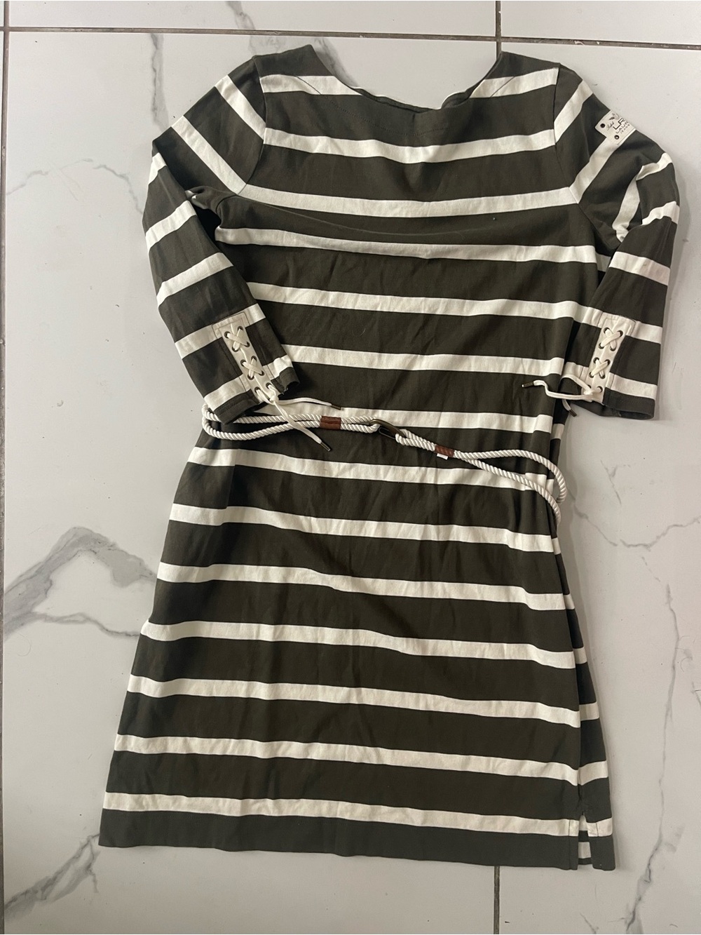 Ralph Lauren Olive Green and White Striped boar dress - Picture 5 of 7